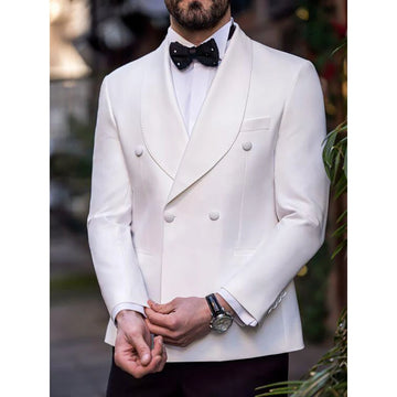 Aidase White Blazer Double Breasted Men Suit Two Pieces(Jacket+Black Pants) Lapel Outfits Chic Casual Party Prom Wedding Set aidase-shop